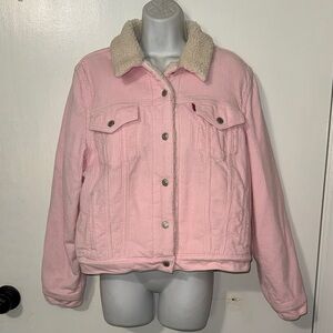 Levi's Women's Light Pink Corduroy Jacket with Cream Sherpa Collar